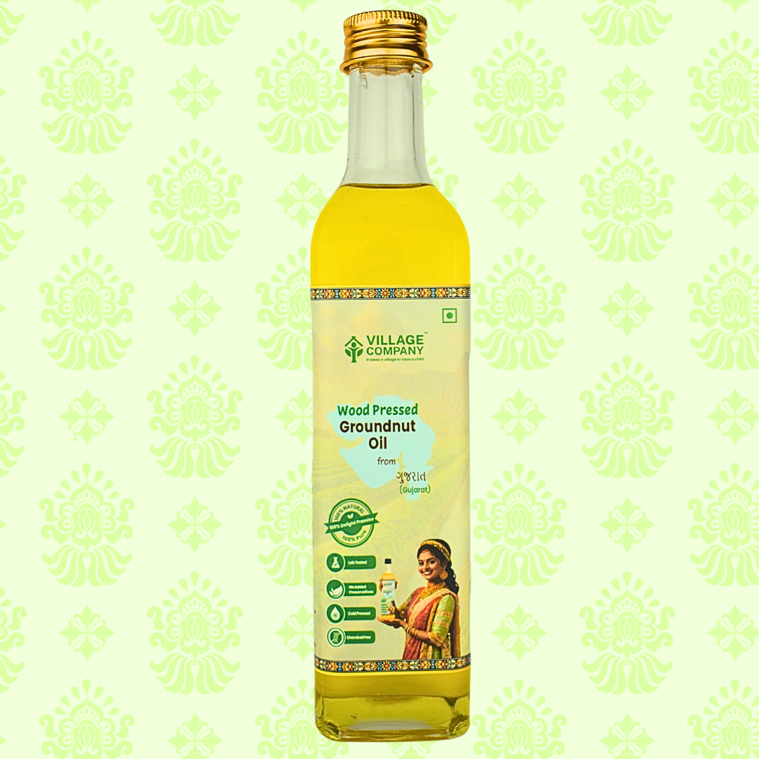 Unrefined Wood-Pressed Groundnut Oil | Cold-Pressed | Glass Bottle