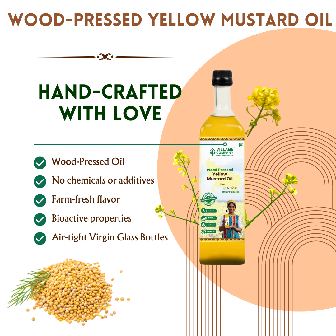 Unrefined Wood-Pressed Yellow Mustard Oil | Cold-Pressed | Glass Bottle | High Pungency | Nothing Added or Extracted |