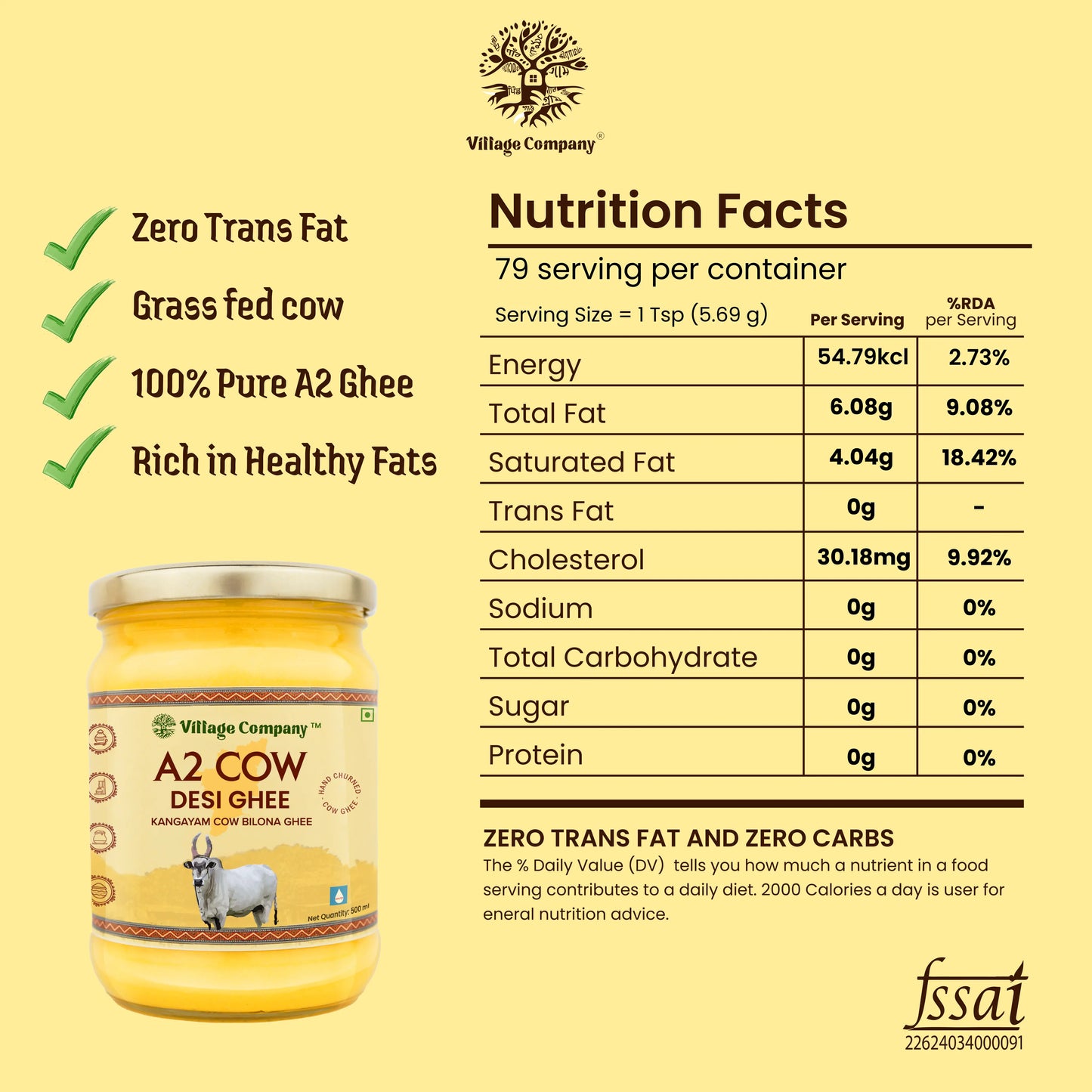 A2 Bilona Kangayam Cow Bilona Ghee from Villages of Tamil Nadu
