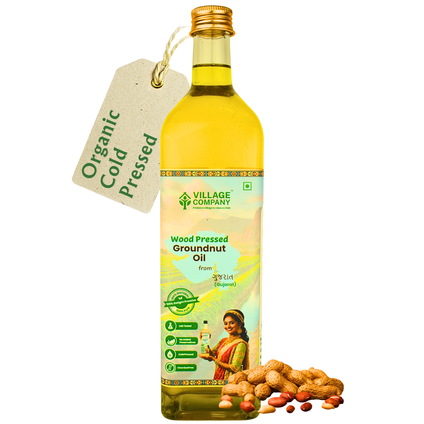 Unrefined Wood-Pressed Groundnut Oil | Cold-Pressed | Glass Bottle | Highest Pungency | Nothing Added or Extracted |