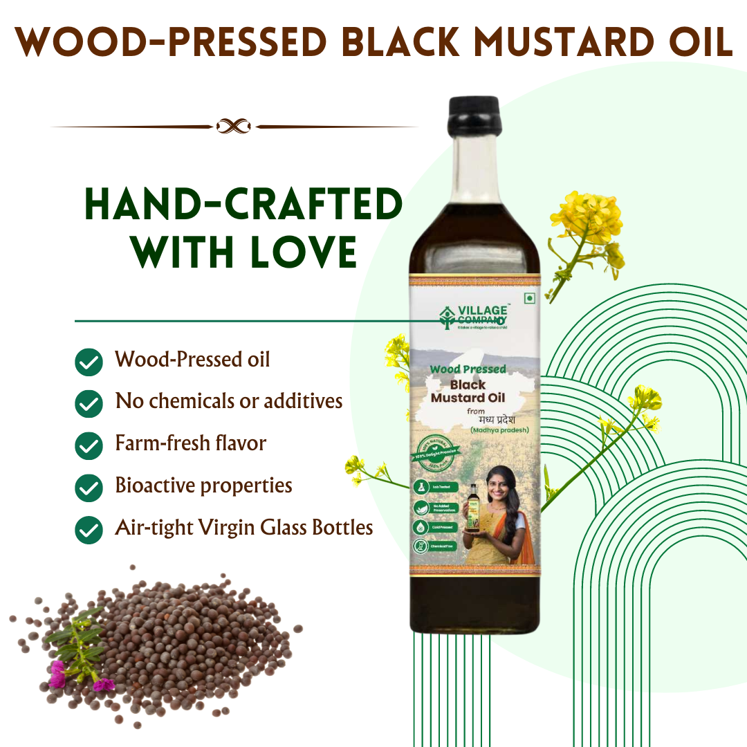 Unrefined Wood-Pressed Black Mustard Oil | Cold-Pressed | Glass Bottle | Highest Pungency | Nothing Added or Extracted |