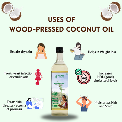 Unrefined Wood-Pressed Coconut Oil | Cold-Pressed | Glass Bottle | Highest Pungency | Nothing Added or Extracted |