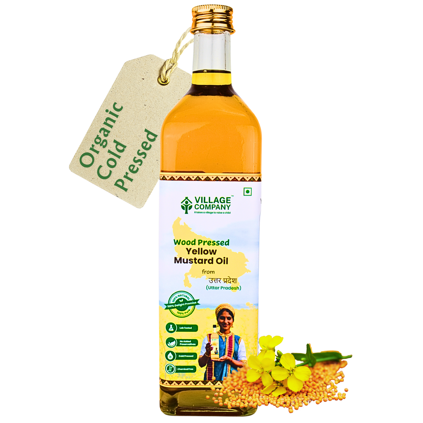 Unrefined Wood-Pressed Yellow Mustard Oil | Cold-Pressed | Glass Bottle | High Pungency | Nothing Added or Extracted |