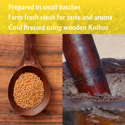 Unrefined Wood-Pressed Yellow Mustard Oil | Cold-Pressed | Glass Bottle | High Pungency | Nothing Added or Extracted |