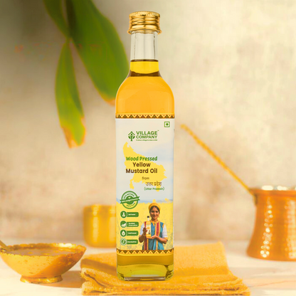 Unrefined Wood-Pressed Yellow Mustard Oil | Cold-Pressed | Glass Bottle | High Pungency | Nothing Added or Extracted |