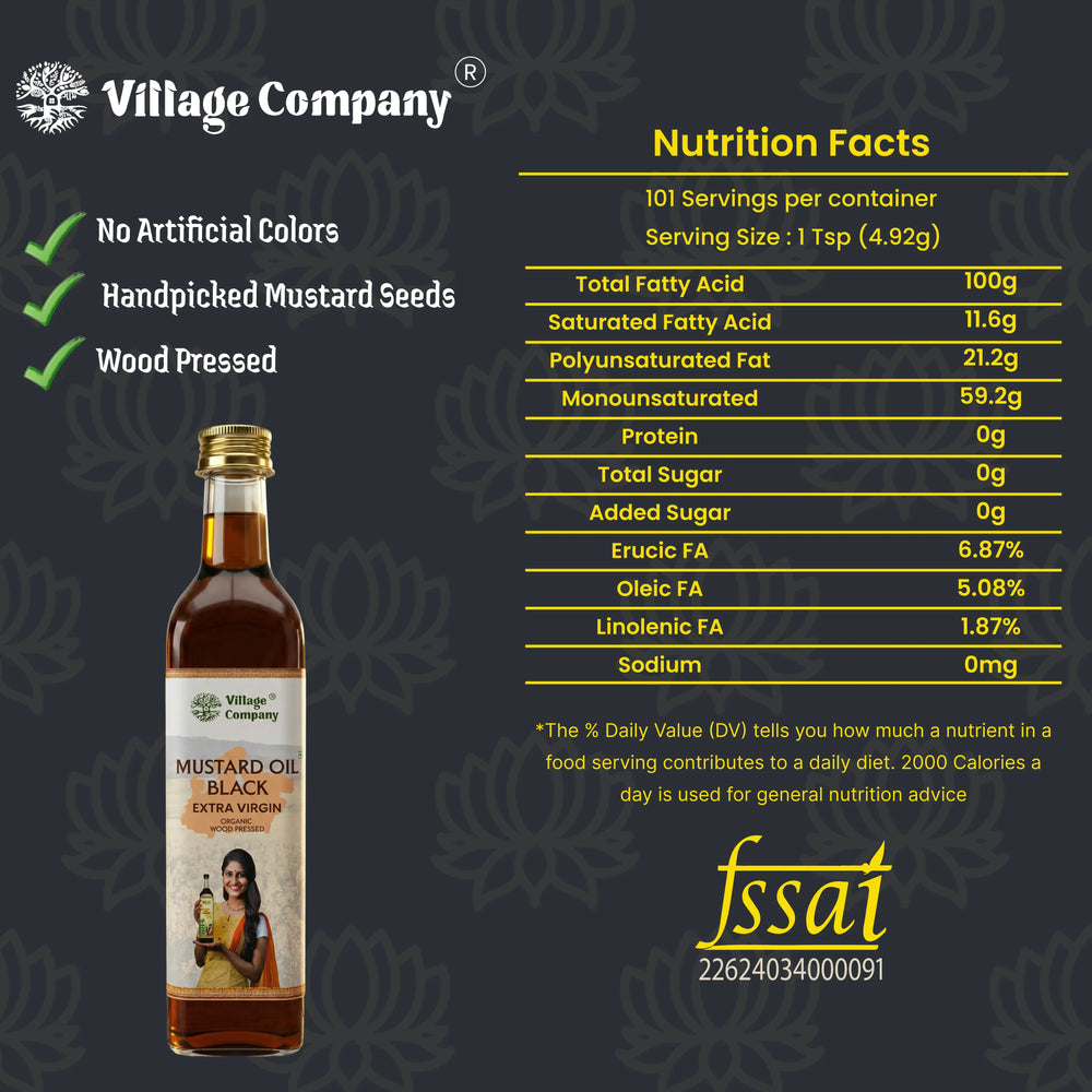 Unrefined Wood-Pressed Black Mustard Oil | Cold-Pressed | Glass Bottle | Highest Pungency | Nothing Added or Extracted |
