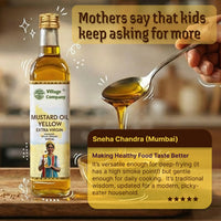 Unrefined Wood-Pressed Yellow Mustard Oil | Cold-Pressed | Glass Bottle | High Pungency | Nothing Added or Extracted |