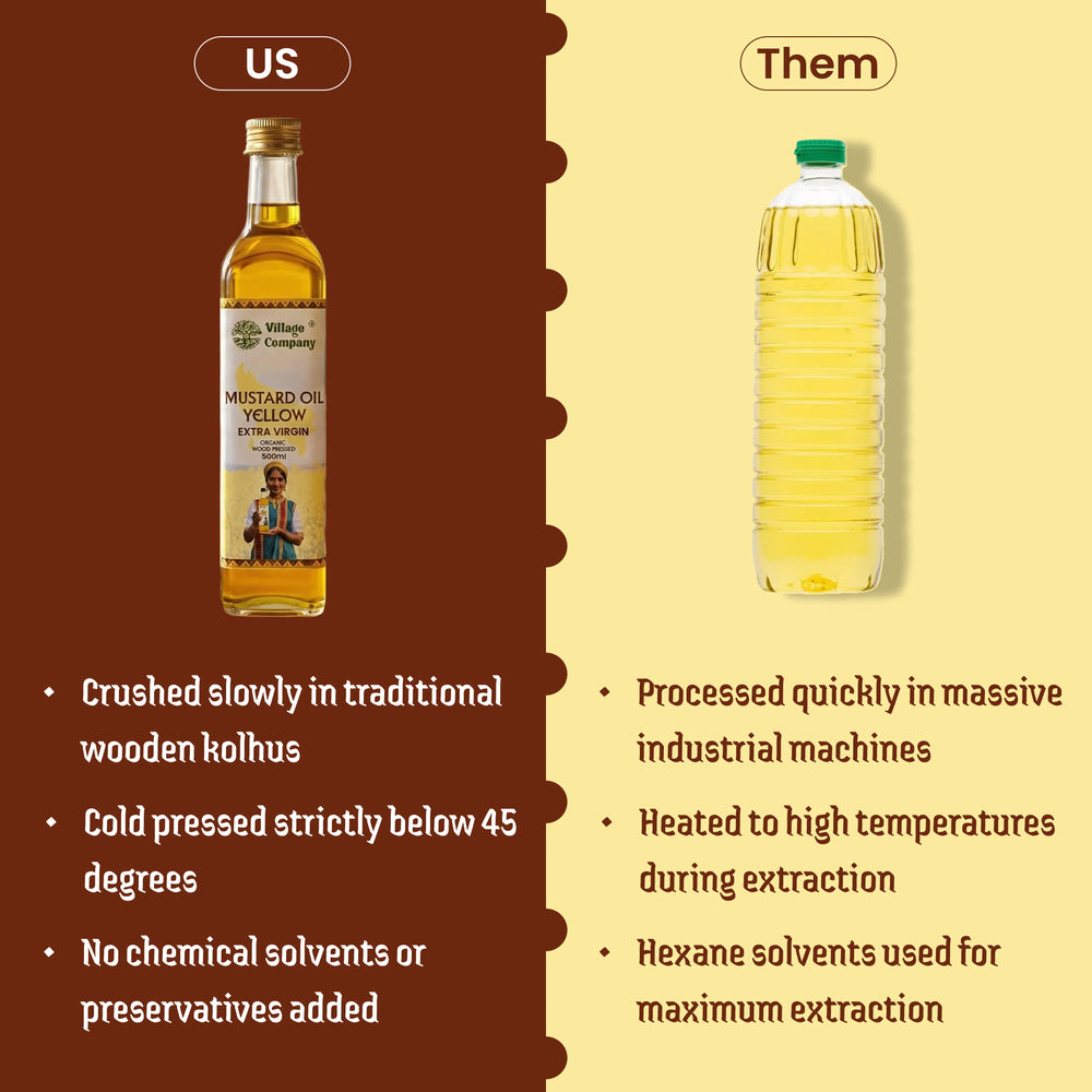 Unrefined Wood-Pressed Yellow Mustard Oil | Cold-Pressed | Glass Bottle | High Pungency | Nothing Added or Extracted |