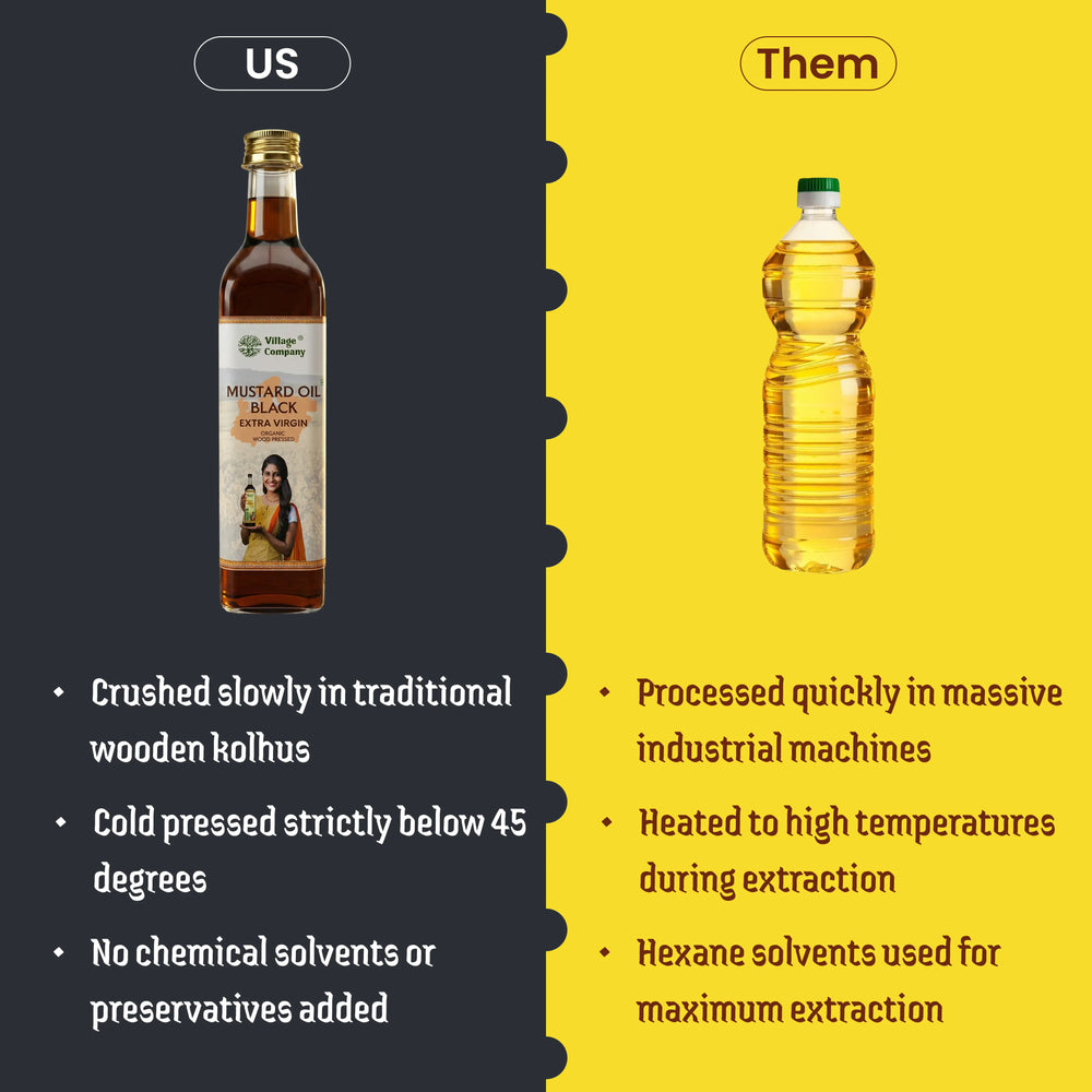 Unrefined Wood-Pressed Black Mustard Oil | Cold-Pressed | Glass Bottle | Highest Pungency | Nothing Added or Extracted |